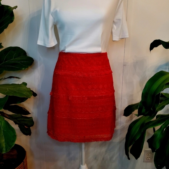 J Crew Factory Fringe Mini Skirt, Red, Size 2 - Picture 6 of 6